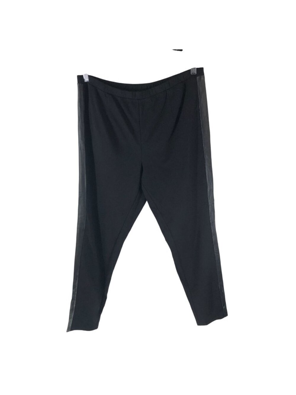 Eileen Fisher 2X Black Skinny Pants Viscose Stretch Ponte With Leather Trim